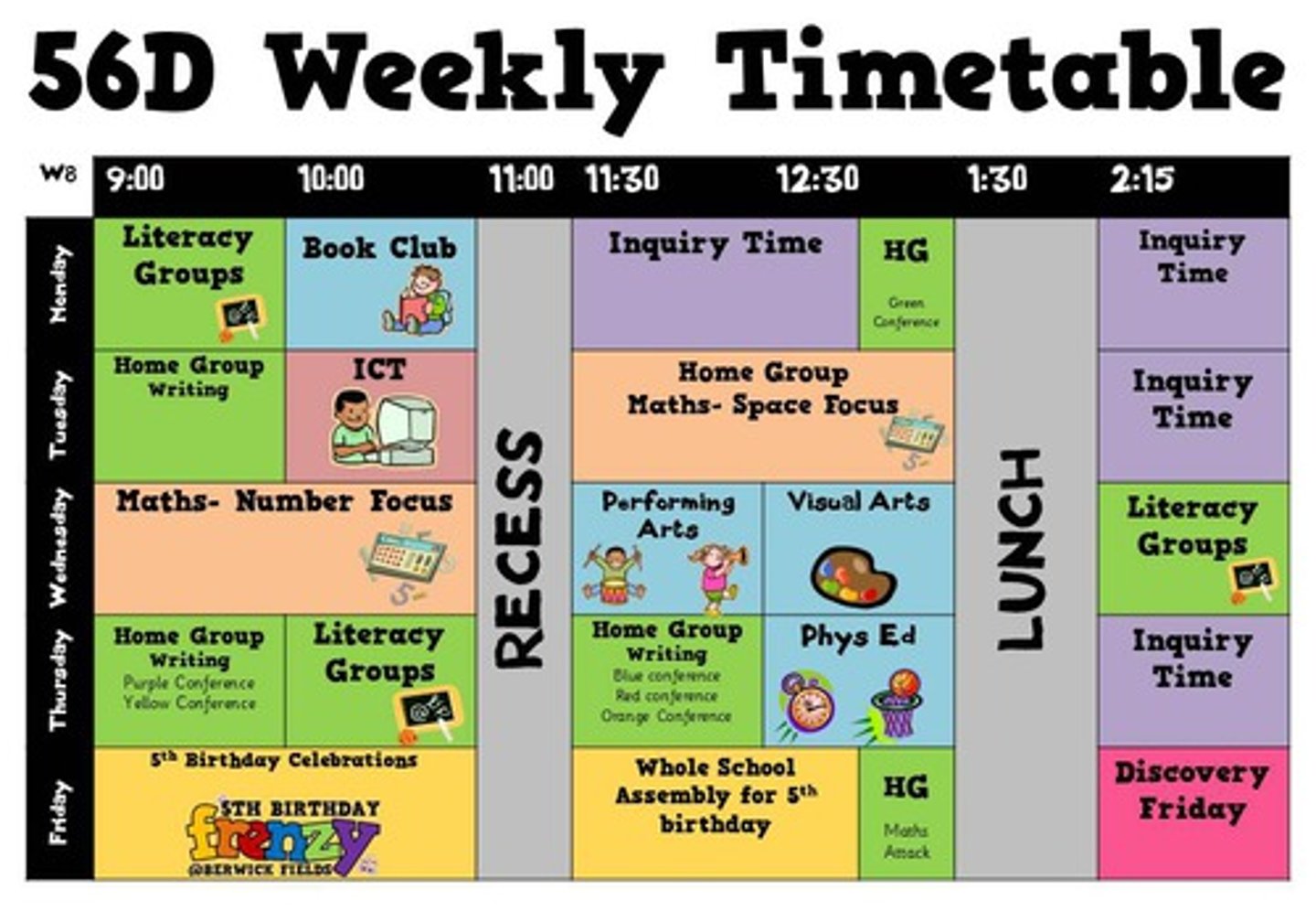 <p>(noun) a schedule showing times for classes or events.</p>