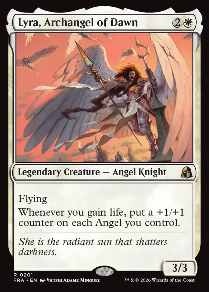 <p>Flying</p><p>Whenever you gain life, put a +1/+1 counter on each Angel you control.</p>