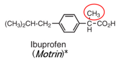 <p>What group on R1 is characteristic of propionic NSAIDs e.g. ibuprofen?</p>