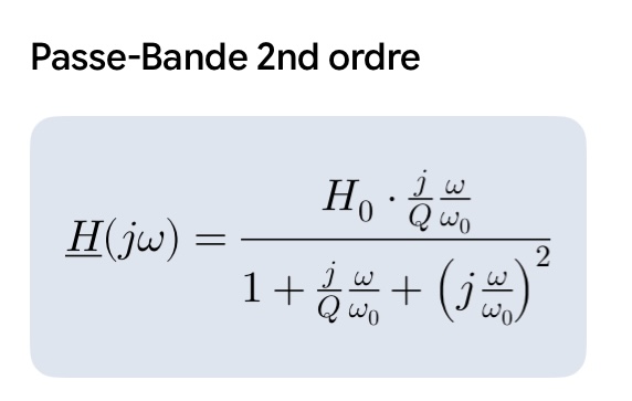 <p>Bande passante : Δω = ω0/Q</p><p>Ex : RLC avec la tension sur R</p>