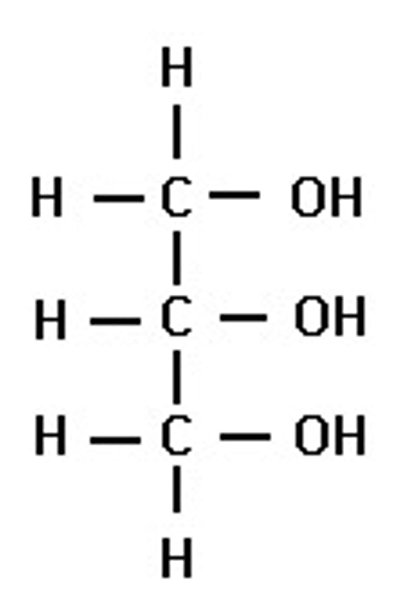 <p>A three-carbon alcohol to which fatty acids are covalently bonded to make fats and oils.</p>