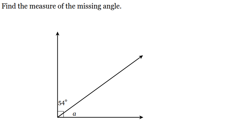 <p>Find the measure of the missing angle.</p>