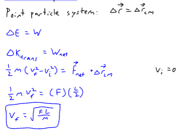 <p>set up point particle work system, where delta k_trans = net work.</p>