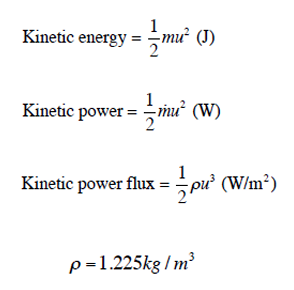 <ul><li><p>turbines convert the kinetic energy of the wind</p></li></ul><p></p><p>→ power flux increases with wind speed</p><p></p>
