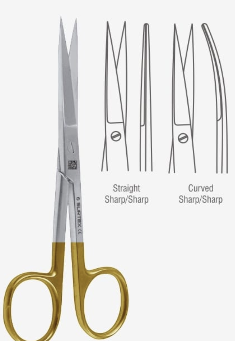 <p>Both blades are sharp and they are used for general deep or tough tissue cutting and dissecting or trimming of gauze or cutting sutures.</p>