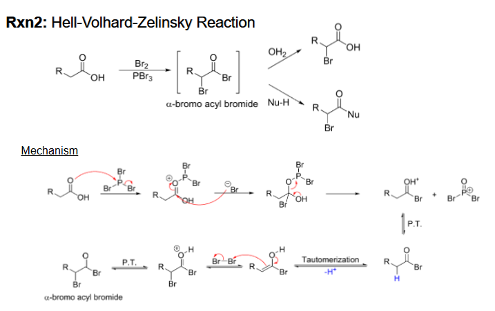 <p>Reagents are Br2 and PBr3 and second step is H2O (or nucleophile with H)</p>