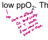 <ul><li><p> In the lungs and in the tissues, any given molecule of Hb can exist in either its T form or its R form.</p></li><li><p> The proportion of molecules that are in either form (the position of the equilibrium) depends on the presence of CO2, 2,3-BPG, on the [H+] ions, and on the ppO2 (main driving force if youre R or T)</p></li><li><p> The proportion of molecules that are in either form (high or low affinity) determines how much oxygen is bound or released.</p></li><li><p> The lungs have a high pp O2 and a relatively high pH (low [H+]), The R state is thus favored, and when oxygen binds it triggers the switch to the R form.</p></li><li><p> Actively respiring tissues have a relatively low pH (high [H+]), high levels of CO2 and a low ppO2, The T state is favored, and oxygen is released.</p></li></ul><p></p>