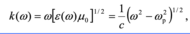 <p>ω < ω<sub>p</sub> : then the permittivity is negative and you get a fully imaginary k and therefore a fully reflected wave</p><p>ω < ω<sub>p</sub> : then the wave is able to pass through</p>