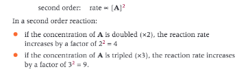 <ul><li><p>a reaction is second order with respect to a reactant when the rate depends on its concentration raised to the power of 2</p></li></ul><p></p>