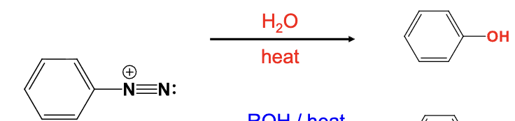 <ul><li><p>The diazonium group is replaced with a OH group</p></li></ul><p></p>