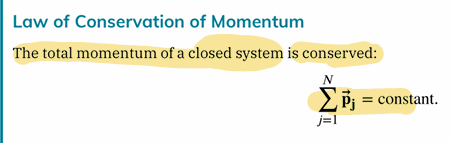 <p>P<sub>1i</sub> + … + P<sub>ni</sub> = P<sub>1f</sub> + … + P<sub>nf</sub></p><p>or ></p><p>also P<sub>1</sub> + … + P<sub>n</sub> = total momentum</p>