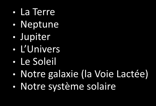 <p>Mis en l’ordre de taille croissante et décroissante.</p>