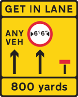 <p>You're driving in the right-hand lane of a dual carriageway. What should you do if you see a sign showing that the right-hand lane is closed 800 yards ahead?</p>