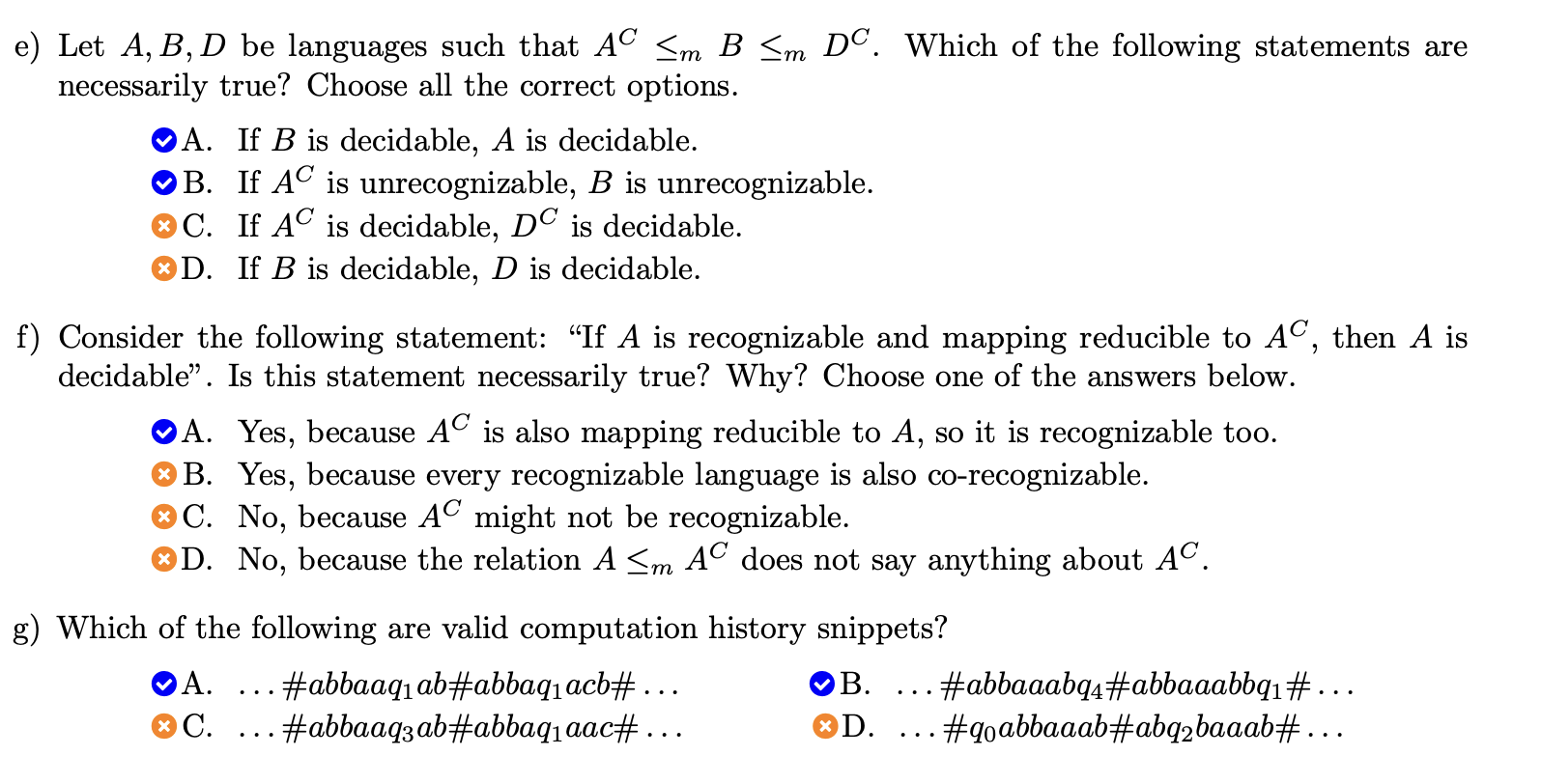 <p>e) A,B</p><p>f) A</p><p>g) A,B</p>