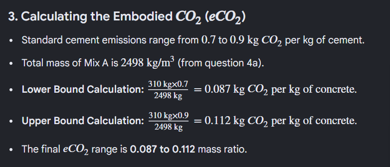 <p>0.7 to 0.9 kg CO2 per kg of cement.</p><p></p><p>cement mass / concrete mass</p>