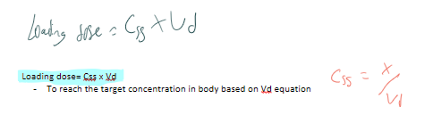 <p>for multiple IV injections: loading dose= Vd x Cmax,ss instead </p>