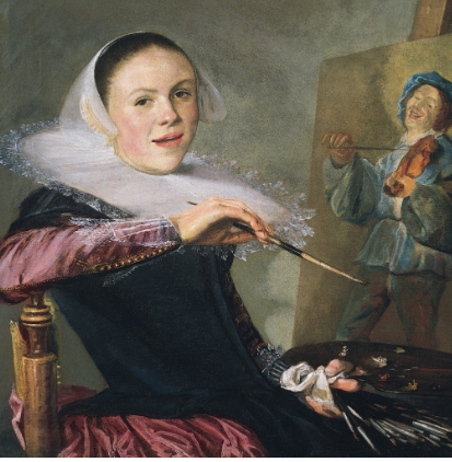 <p>Judith Leyster, oil on canvas </p><p>-example of a female artist painting herself idealized her identity and professional status</p><p>-A shift toward portraying artists as active creators, not just craftsmen</p>
