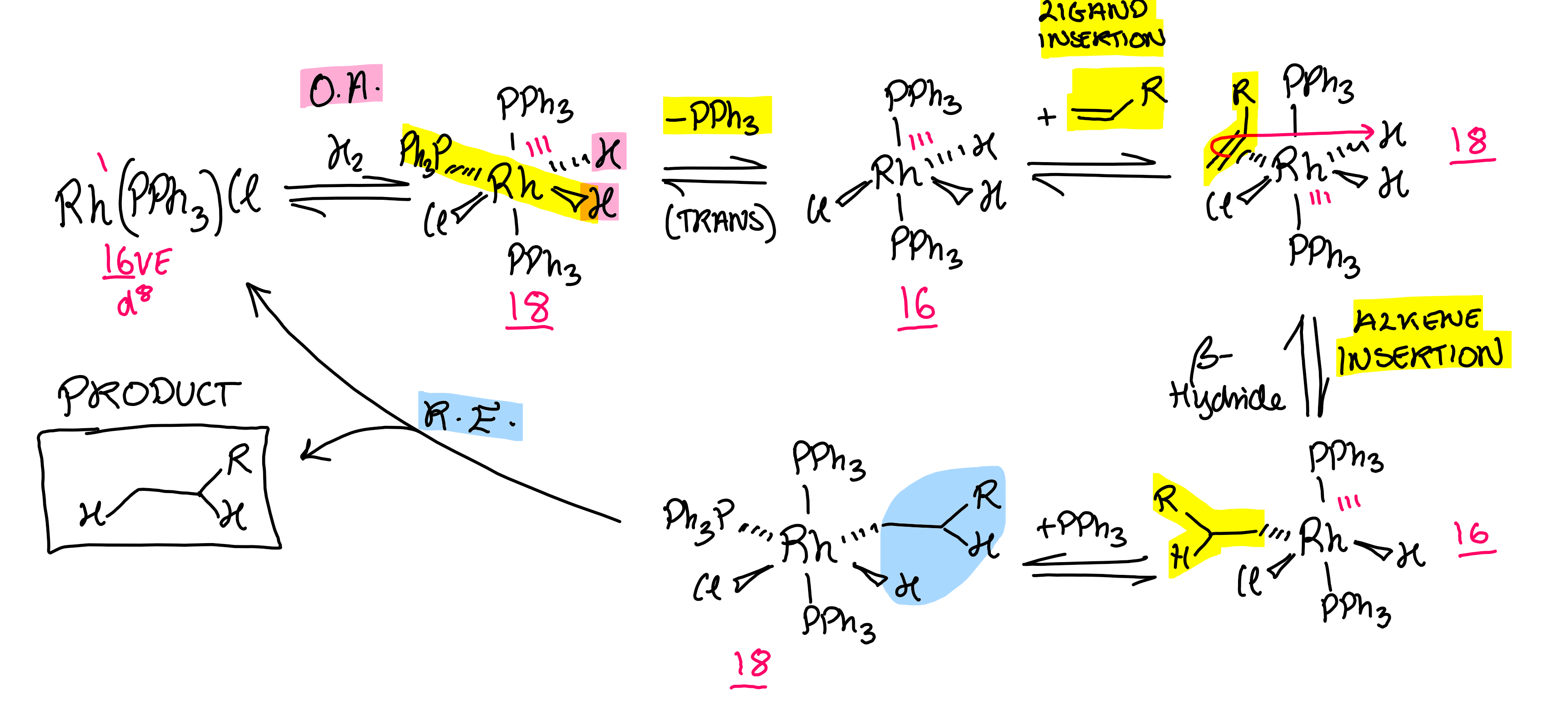 <p>Focus: Wilkinson’s Catalyst, a Rh complex.</p>