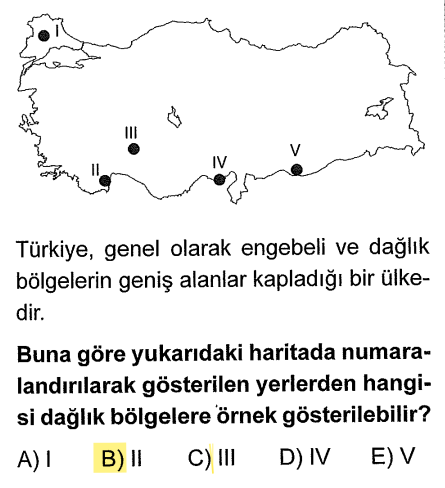 <p>Haritada <strong>II</strong> ile gösterilen yer <strong>Menteşe Yöresi</strong>’dir (Muğla çevresi). Burası Batı Anadolu’nun en dağlık ve engebeli yerlerinden biridir.</p>