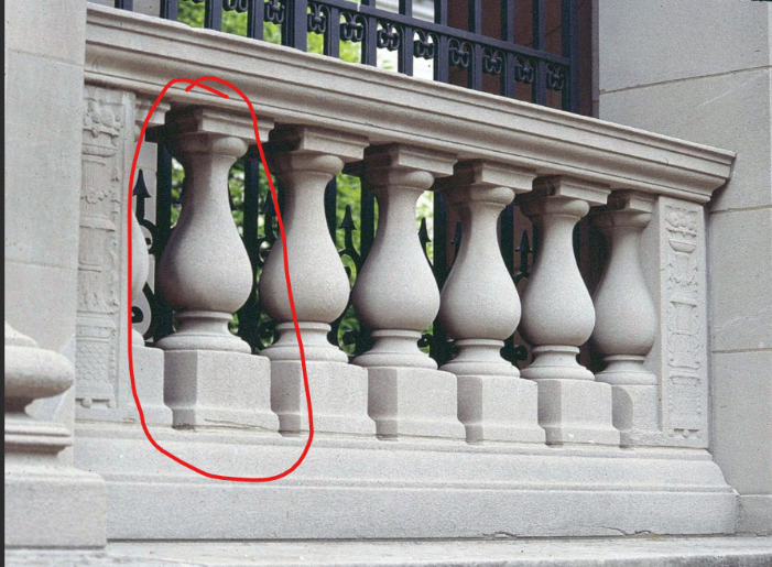 <p>The vertical posts that hold up the handrail.</p>