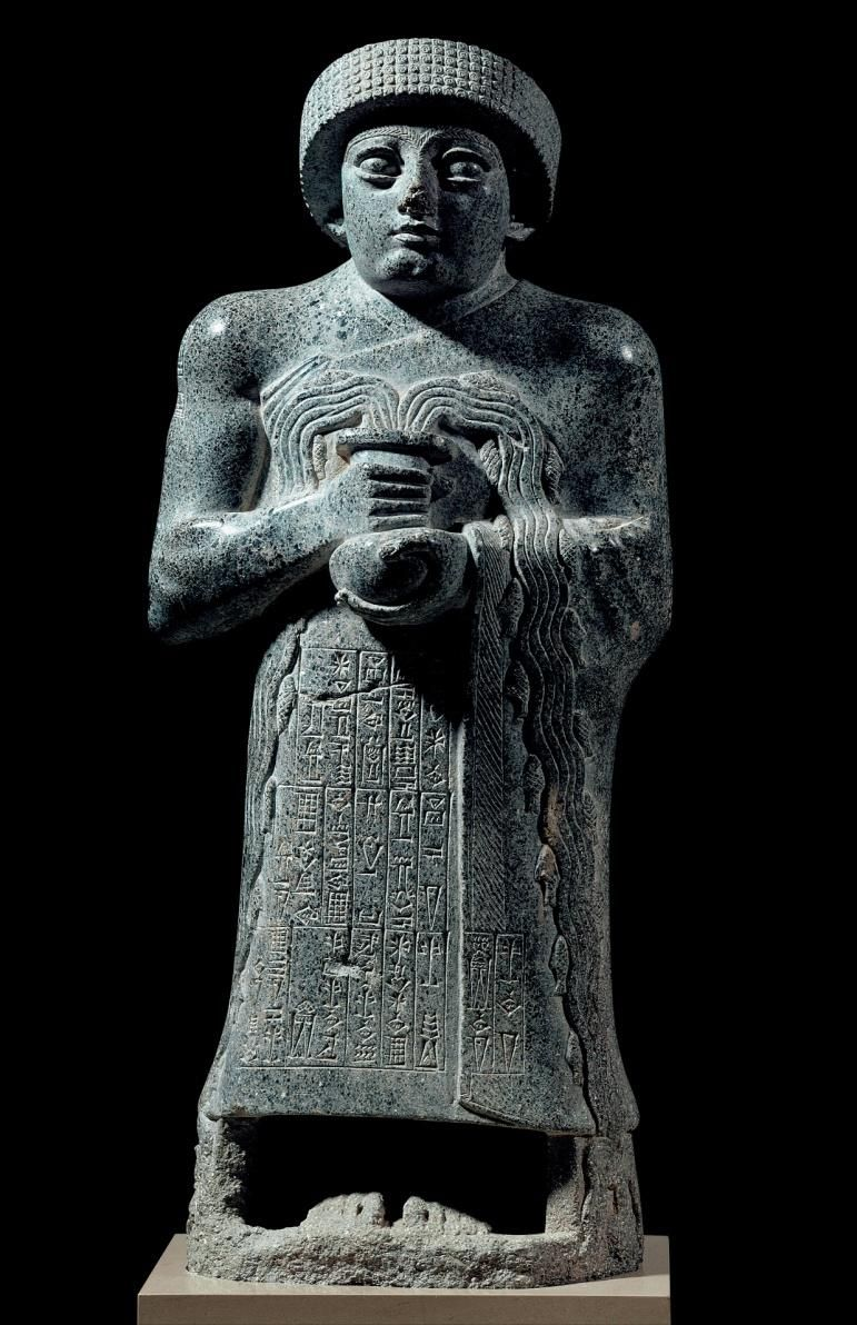 <p><strong>Gudea standing,</strong><span> ca. 2100 BCE (approx. 2' high)</span></p>
