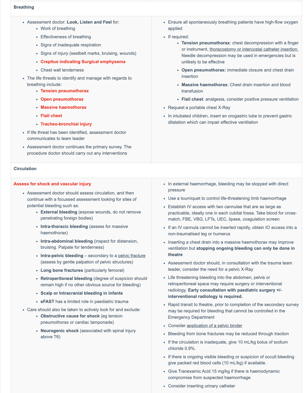 <ol><li><p><strong>Control of exsanguinating external haemorrhage</strong></p></li><li><p><strong>AIRWAY AND CSPINE</strong></p></li><li><p><strong>BREATHING</strong></p></li><li><p><strong>CIRCULATION</strong></p></li><li><p>DISABILITY</p></li></ol><p></p>