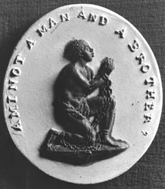 <p>Wedgewood’s factory used conveyer belt/ assembly line tactics; wearer of the medallion was in objection to the slave trade; phrase recalls religious scripture</p>