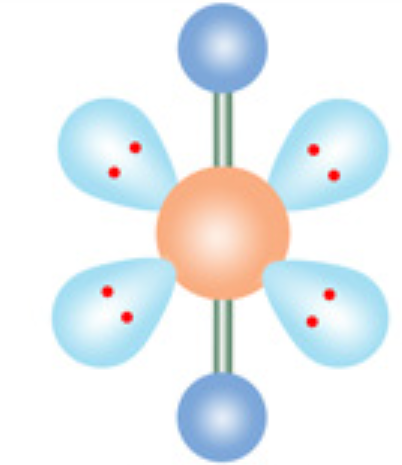 <p>4 lone pairs, 2 bonds</p><p>Shape and Angle?</p>