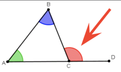 <p>An angle that forms a linear pair with an angle of the triangle</p>