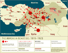 <p>Assault carried out by mainly Turkish military forces against Armenian population in Anatolia in 1915; over a million Armenians perished and thousands fled to Russia and the Middle East.</p>