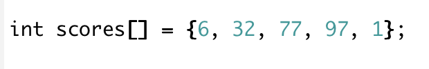 <p>given the following declaration, where is 97 stored in the scores array</p>