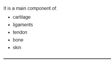 <p>cartilage, ligaments, tendon</p>