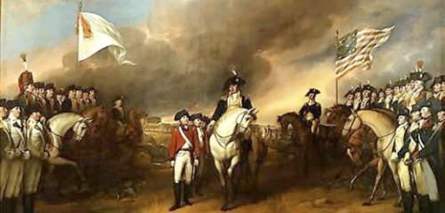 <p>British defeat by George Washington; end of revolution</p>