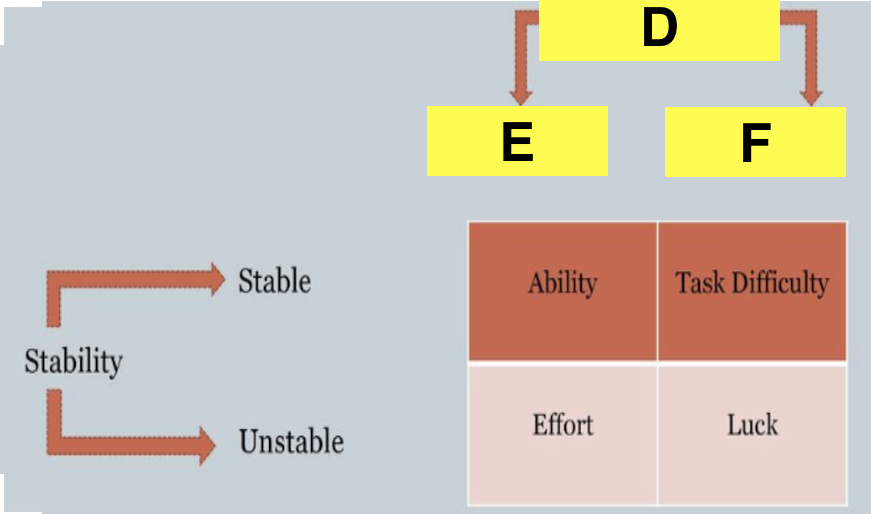 <p>What is D, E and F on Weiner’s Attribution Theory </p>