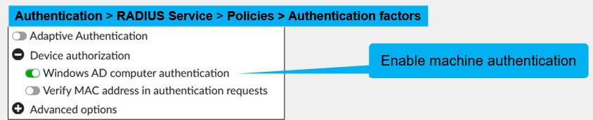 <p><strong>• FortiAuthenticator also supports the use of both machine and user authentication</strong></p><p>• You can limit access to the network based on machine credentials</p><p>• User authentication can occur after machine authentication</p><p>• You can grant further access to the network based on user credentials</p>