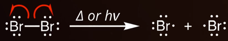 <p><span style="background-color: transparent;">a molecule or atom with an unpaired electron, formed by homolytic bond cleavage, caused by heat or light (produces two radicals)</span></p>