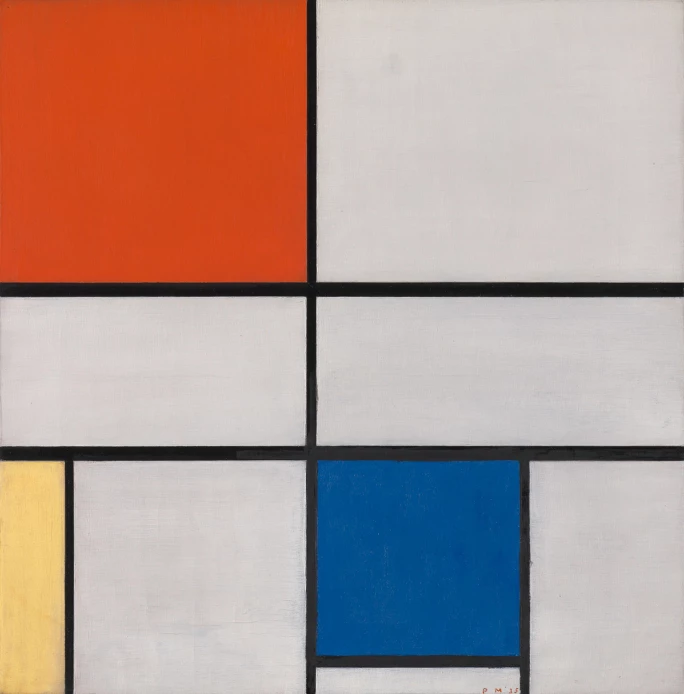 <p>Piet Mondrian, composition C with Red, Yellow, and Blue (1935)</p>