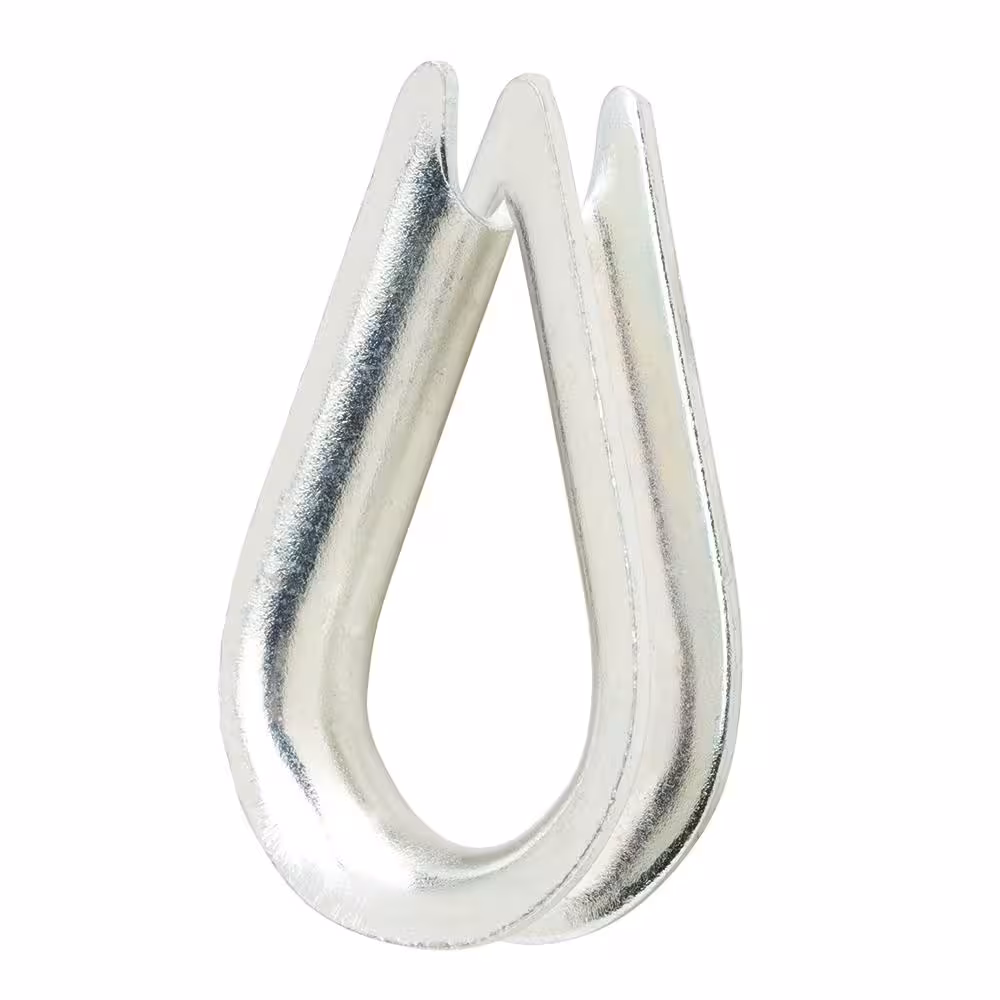 <p>Curved metal groove-shaped fitting placed inside a rope eye loop, used to reinforce and protect cable or rope from wear while maintaining a secure loop under load.</p>