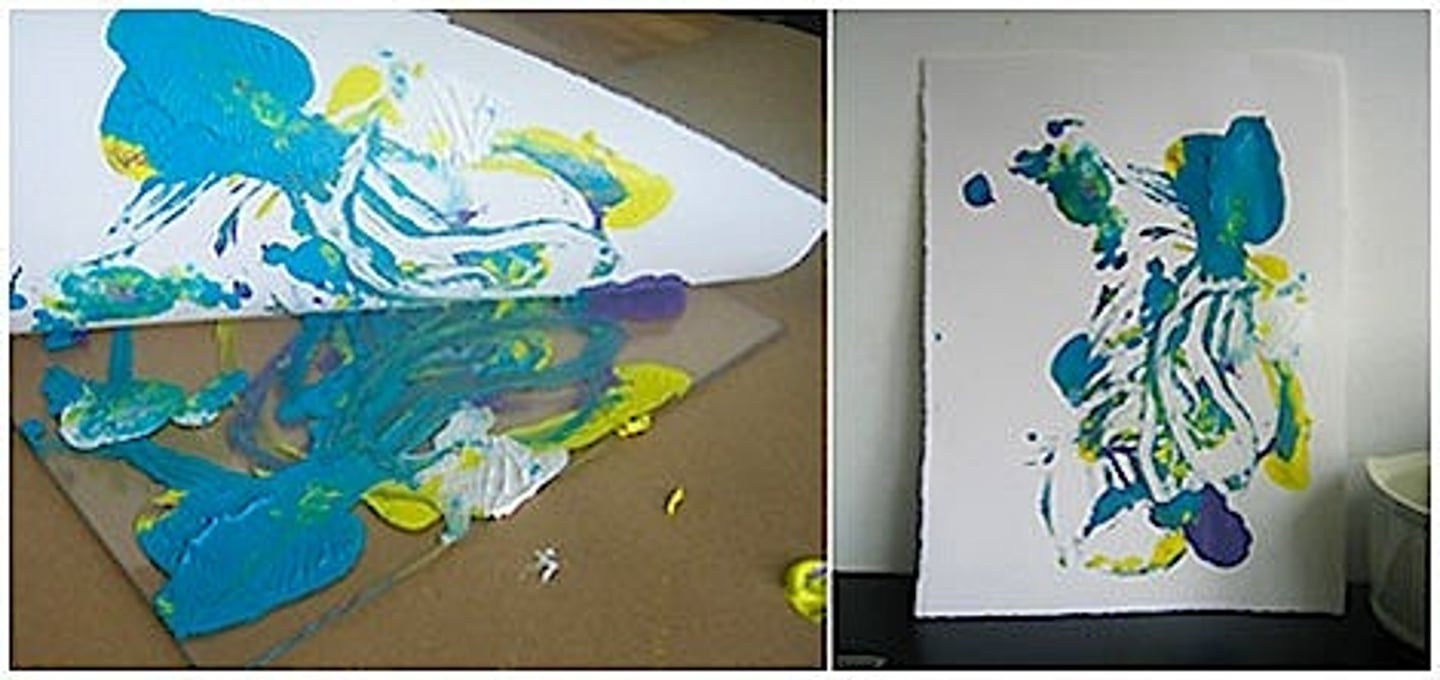<p>in method of printing that involves creating a unique impression by applying ink to a flat surface and transferring it to paper. Can be combined with other printing methods listed above.</p>