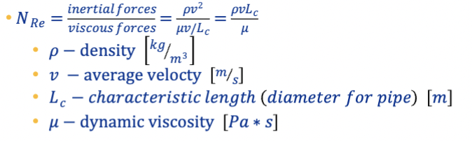 <p>represents the ratio of inertial to viscous forces within a fluid and is used to indicate the laminar or turbulent nature of a flow</p>