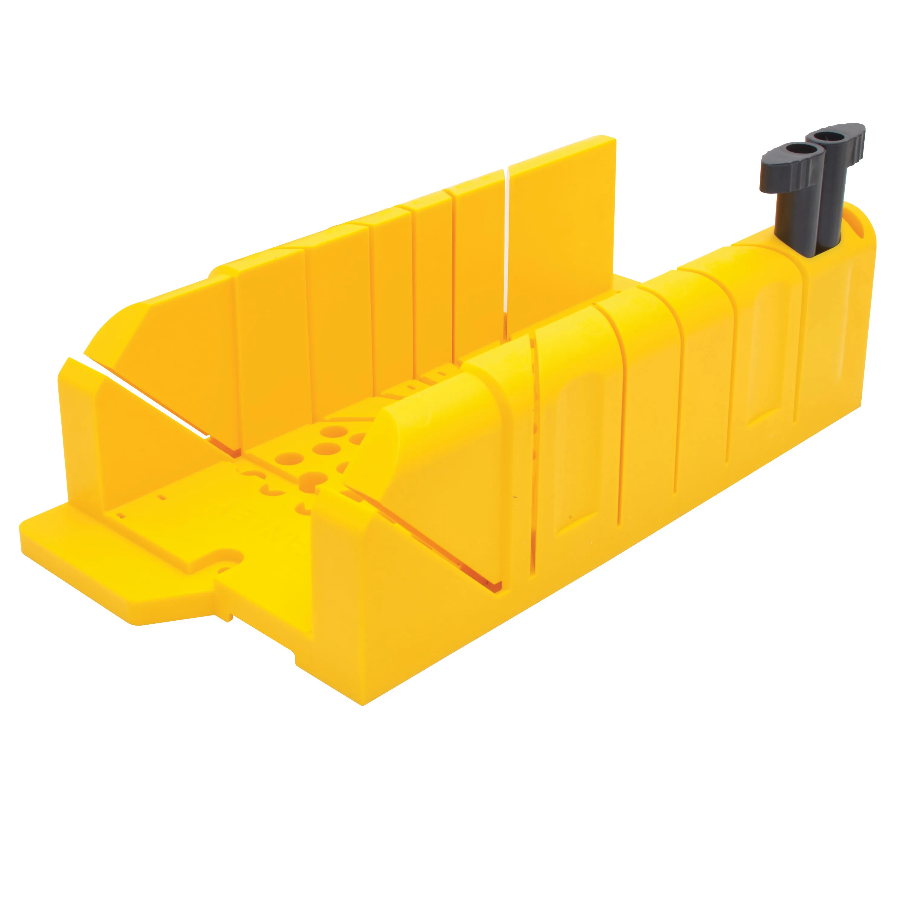 <p>Guided cutting frame, often made of wood or metal, that holds a workpiece steady while a saw is used to make precise angled cuts for trim and woodworking joints.</p>