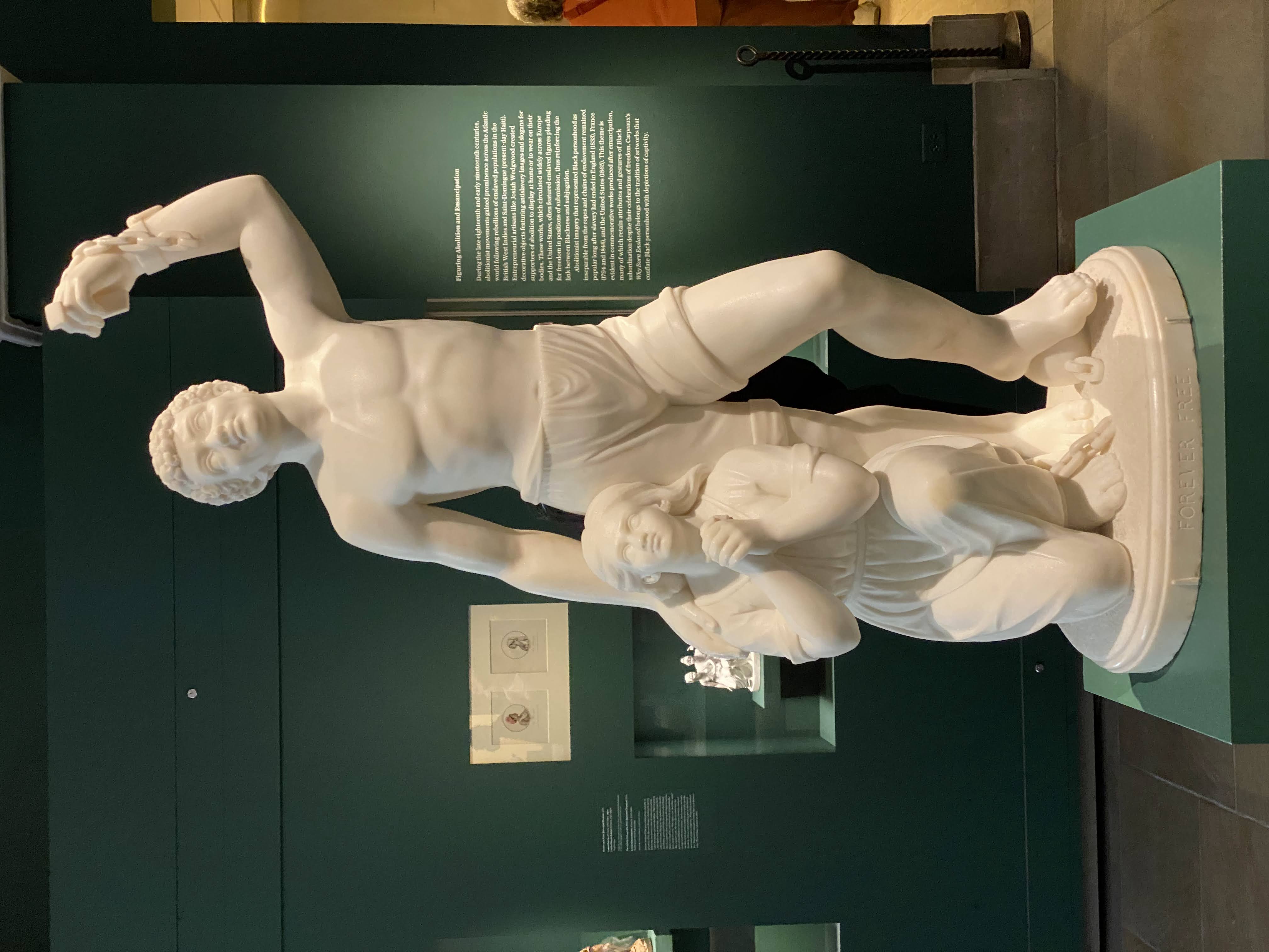 <p>focused on contemporary concern; Neoclassical with Romanticism impact; name comes from the Emancipation Proclamation; contrapposto</p>