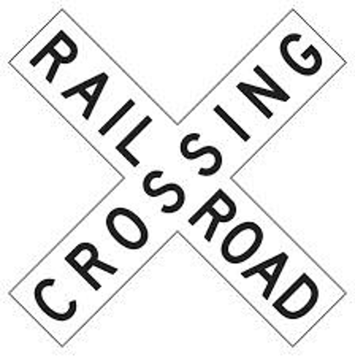 <p>This white sign means:</p><p>a. Railroad crossing is controlled-continue at your regular speed.</p><p>b. Look, listen, and prepare to stop at the crossing, if necessary.</p><p>c. Stop at the railroad tracks and wait for a signal before crossing.</p>