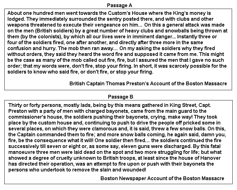 <p><span>Mrs. Scripture asked her eighth-grade U.S. history students to compose questions necessary to analyze the point of view and bias of Passages A and B. Which of the following questions written by students would be </span><em>least </em><span>helpful in their analysis? (SSF)</span></p>