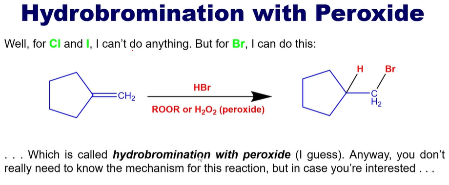 <p>Antimarkovnikov</p><p>NO REARRANGMENTS</p>