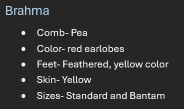 <p>Breed: Brahma</p><p>Variety: Light</p>