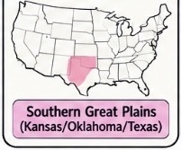 <p>Southern Great Plains (Kansas/Oklahoma/Texas) — farming and buffalo hunting</p>