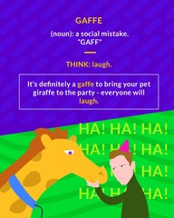 <p>a clumsy social error; a faux pas</p>