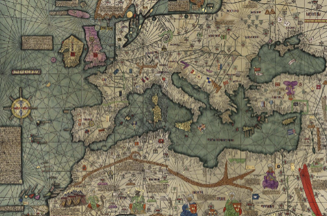<p><span>Detail of the Catalan Atlas, Elisha ben Abraham Cresques, Majorca, 1375.<br>(1959 copy of original Catalan map of the medieval world)</span></p>