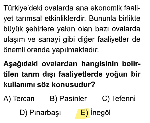 <p>Tercan, Pasinler, Tefenni ve Pınarbaşı daha çok tarım ve hayvancılık odaklı küçük ovalardır. Ancak <strong>İnegöl Ovası (Bursa)</strong>, Türkiye'nin dev mobilya sanayisine ve önemli bir ulaşım aksına ev sahipliği yapar. Tarım arazileri sanayileşme baskısı altındadır.</p>